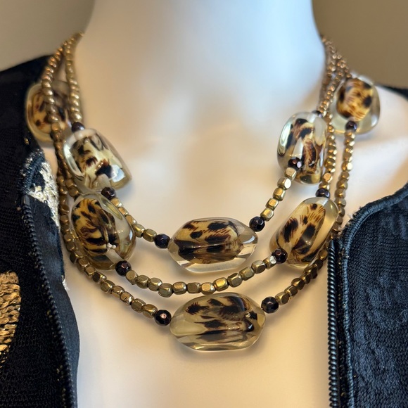 Chico’s Three-Strand Leopard Detail Necklace - Picture 1 of 7
